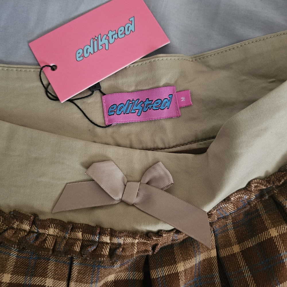 Edikted Plaid Skirt with Bow Accent